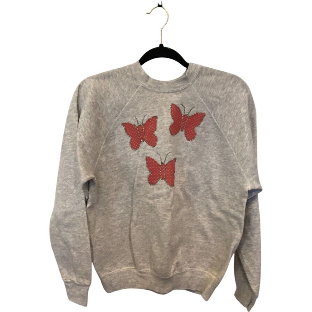Sweats Appeal‎ By Tultex Sweatshirt Gray Butterfly Womens Size L Long Sleeve